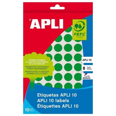 Etiquetas Adhesivas Apli 02733/ Ø10mm/ 8 Hojas/ Verde