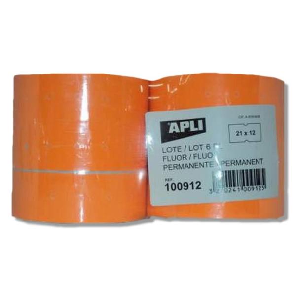 Etiquetas Adhesivas en Rollo Apli 100912/ 21 x 12mm/ Pack de 6 Rollos/ Naranja