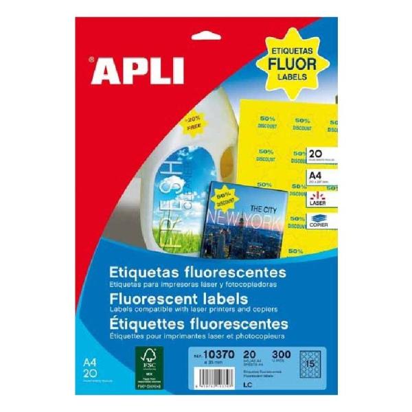 Etiquetas Adhesivas Apli 10370/ Ø35mm/ 20 Hojas/ Amarillo