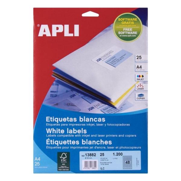 Etiquetas Adhesivas Apli 13882/ Ø30mm/ 25 Hojas