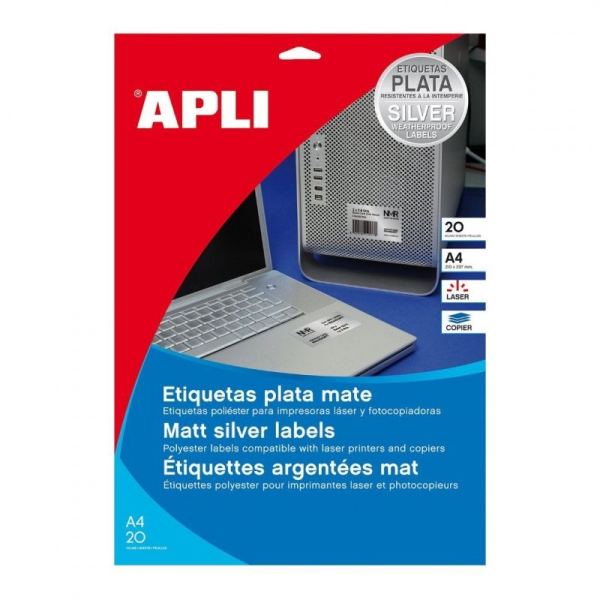 Etiquetas Adhesivas Apli 10066 Silver/ 45.7 x 21.2mm/ 20 Hojas/ Plata