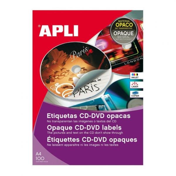 Etiquetas Adhesivas para CD/DVD Apli 10166/ 114 x 41mm/ 100 Hojas