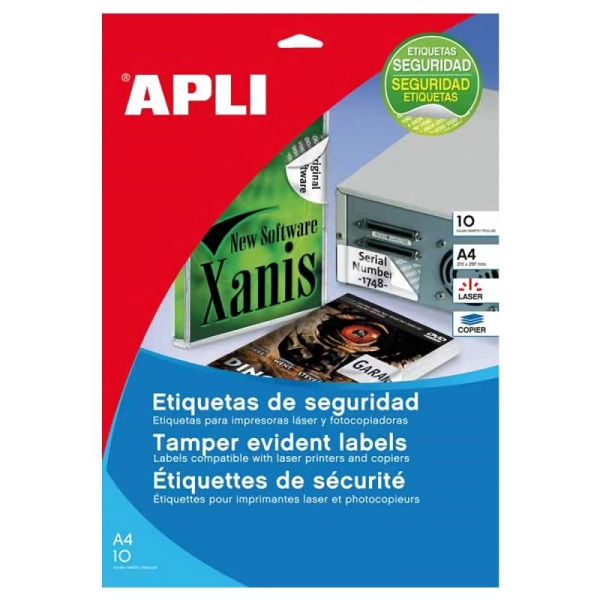 Etiquetas Adhesivas de Seguridad Apli/ 45.7 x 21.2mm/ 10 Hojas