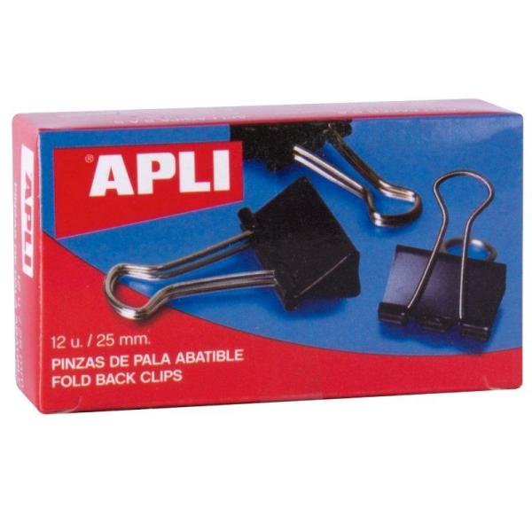 Pinzas Sujetapapeles Abatibles Apli 11949/ 25 mm/ 12 unidades/ Negras