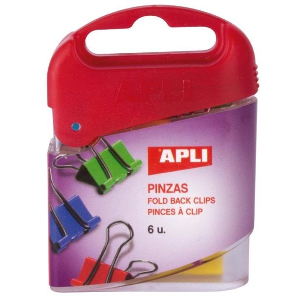 Pinzas Sujetapapeles Abatibles Apli 12675/ 19 mm/ 6 unidades/ Colores Surtidos