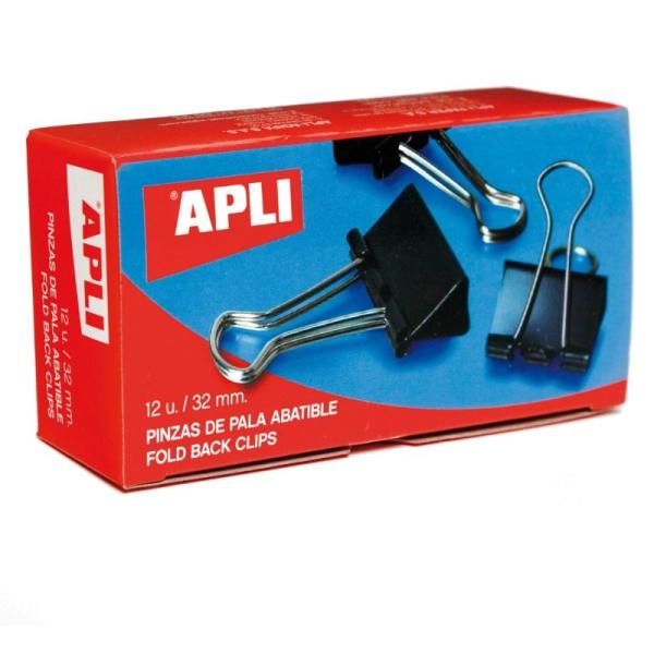 Pinzas Sujetapapeles Abatibles Apli 11950/ 32 mm/ 12 unidades/ Negras