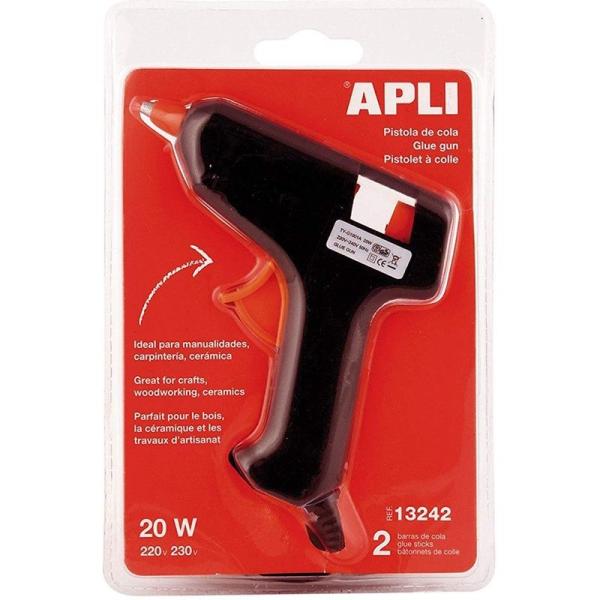 PISTOLA ADHESIVA APLI 13242 20W + 2 BARRAS DE COLA TERMO-FUSIBLE 7.5MM