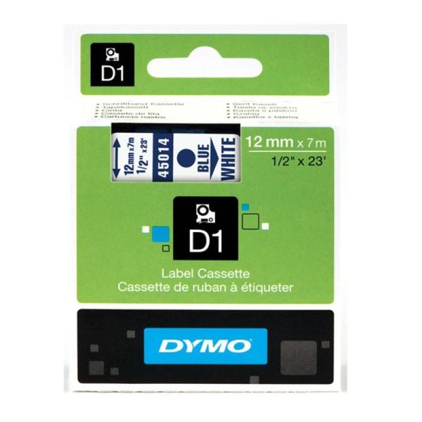 CINTA ROTULADORA AUTOADHESIVA DYMO D1 12MM X 7 METROS DE LONGITUD PARA ROTULADORAS LABEL MANAGER, AZUL SOBRE BLANCO