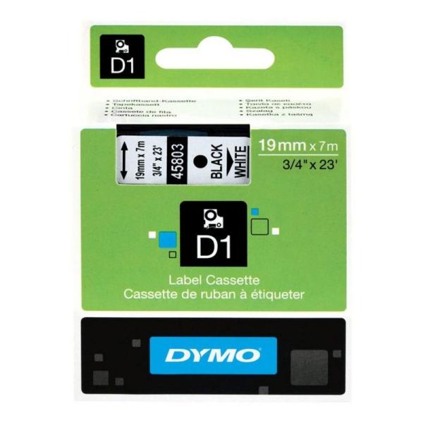 Cinta Rotuladora Adhesiva de Poliéster Dymo D1 45803 para Label Manager/ 19 mm x 7 metros/ Negra-Blanca