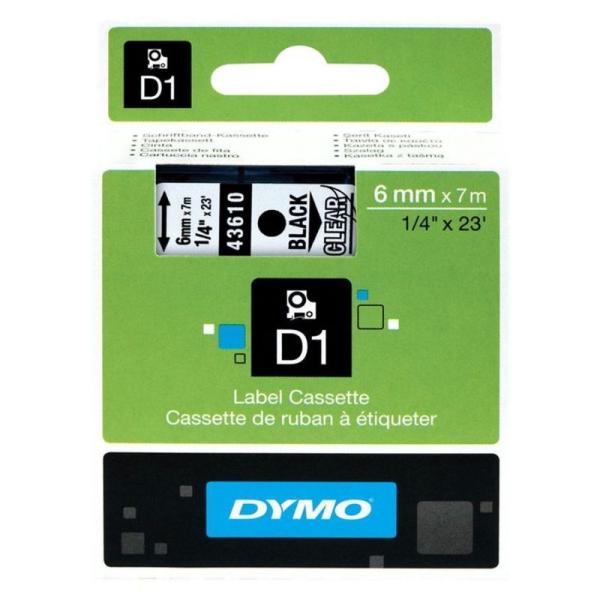 CINTA ROTULADORA AUTOADHESIVA DYMO D1 6MM X 7 METROS DE LONGITUD PARA ROTULADORAS DYMO LABEL MANAGER, NEGRO SOBRE TRANSPARENTE