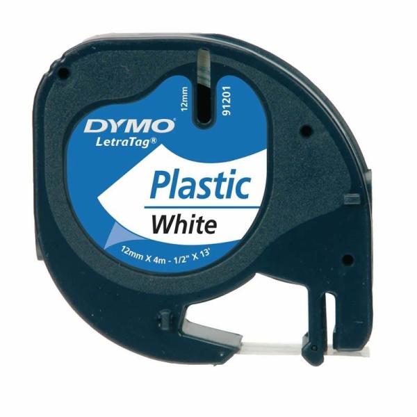 Cinta Rotuladora Adhesiva de Plástico Dymo 91201/ para Letratag/ 12mm x 4m/ Negra-Blanca