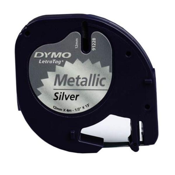 Cinta Rotuladora Adhesiva Metalizada Dymo 91228 para Letratag/ 12mm x 4m/ Negra-Plata