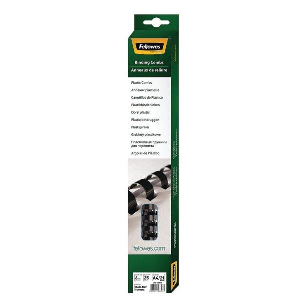 Pack de 25 Canutillos de Plástico para Encuadernación Fellowes 5330302/ 6mm/ Negro