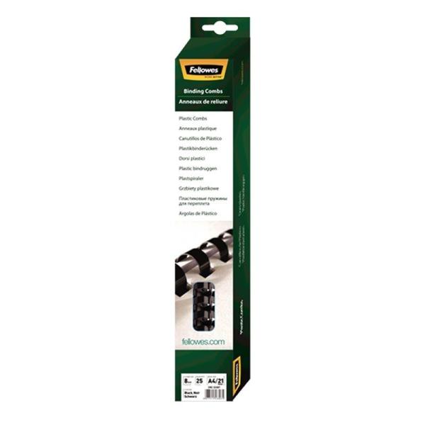 Pack de 25 Canutillos de Plástico para Encuadernación Fellowes 5330702/ 8mm/ Negro