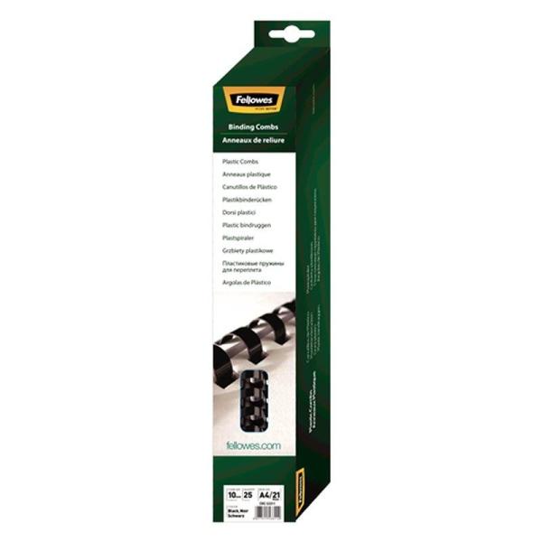 Pack de 25 Canutillos de Plástico para Encuadernación Fellowes 5331102/ 10mm/ Negro