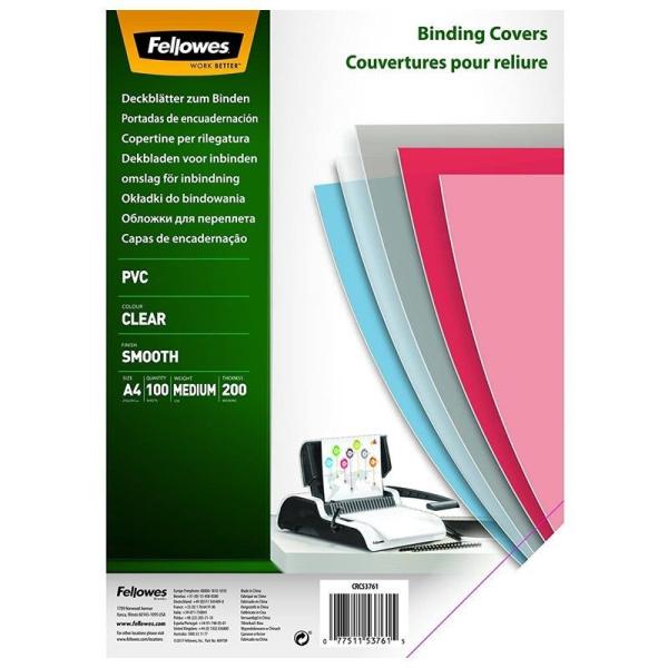 Portadas de PVC Fellowes 5376102/ A4/ 200 Micras/ 100 unidades/ Transparente