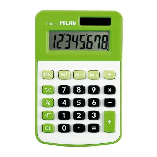 CALCULADORA MILÁN VERDE 8 DÍGITOS - ALIMENTACIÓN DUAL (CELULA SOLAR + PILA 1.5V) - 11.8*7.6*21 CM