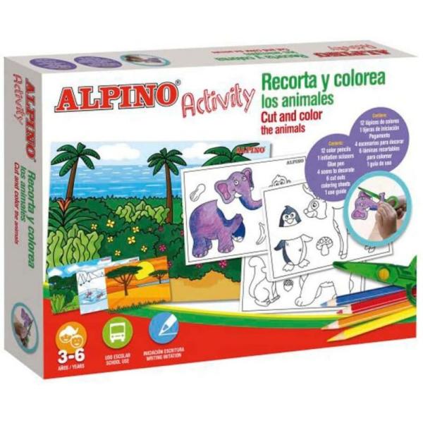 Pack Alpino Activity/ 12  Lápices Colores + Tijera + Pegamento + 4 Escenarios Decorativos + 6 Láminas Recortables