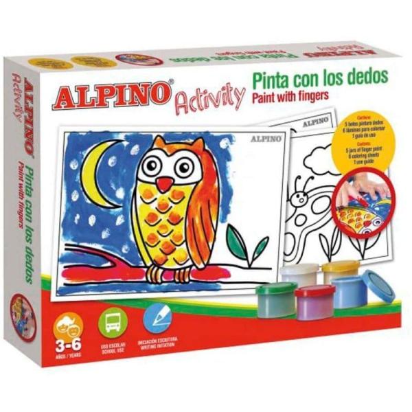 Pack Pinturas Alpino Activity/ para Dedos/ 5 Botes Pintura + 6 Láminas para Colorear + Guía de Uso