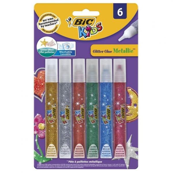 PEGAMENTO CON PURPURINA DE COLORES METÁLICOS BIC - 6 COLORES  - LAVABLE