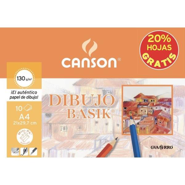 Pack Papel Dibujo Canson Dibujo Basik Liso C400110486/ A4/ 10 Hojas