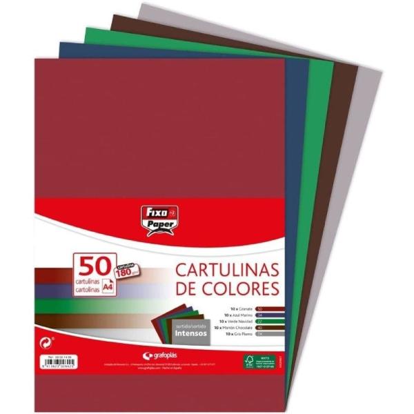 Pack 50 Cartulinas Grafoplás Fixo Paper 00001496/ DIN A4/ 180g/ Colores Intensos