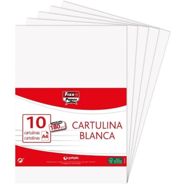 Pack 10 Cartulinas Grafoplás Fixo Paper 11110170/ DIN A4/ 180g/ Blanca