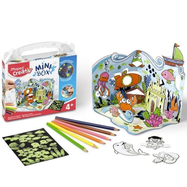 Kit Manualidades Maped Minibox Acuario 907031/ 6 Lápices de Colores + Lámina Pegatina + Escenario