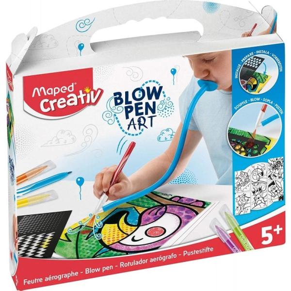 Pack Creativo Maped Blow Pen Art 846715/ 6 Rotuladores Jungle + Manguera Aerografo + 6 Diseños + Plantillas