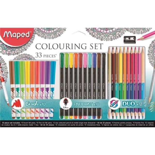 Set 33 Piezas Maped 897417 para Mándalas/ 10 Rotuladores Graph'Peps + 12 Lápices Dúo + 1 Sacapuntas