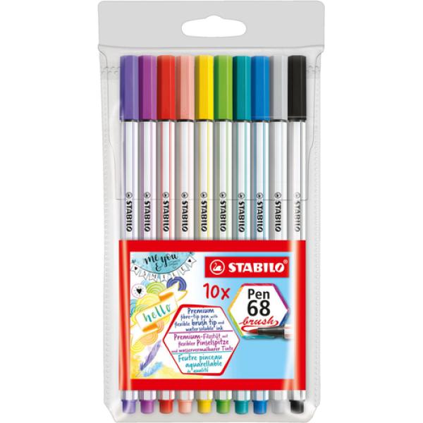 Rotulador Punta Fina Stabilo Pen 68 Brush/ 10 unidades/ Colores Surtidos