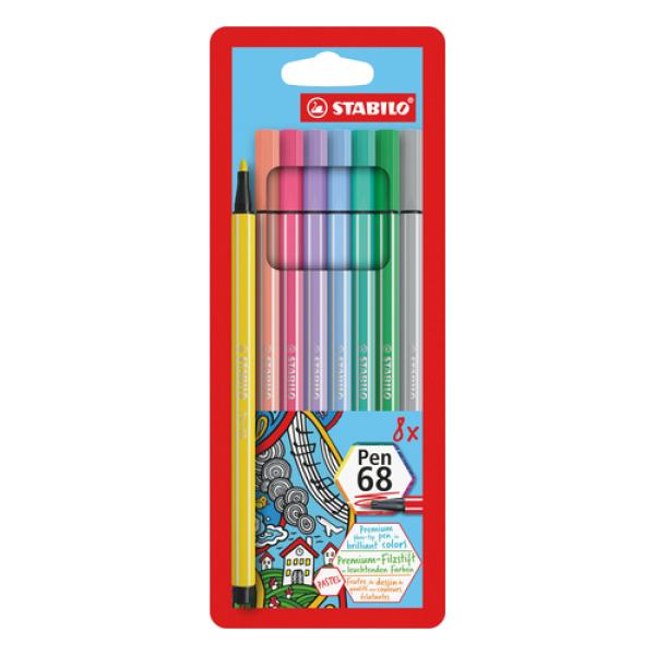 Rotuladores Stabilo Pen 68/ Acuarelables/ 1mm/ 8 unidades/ Colores Pastel