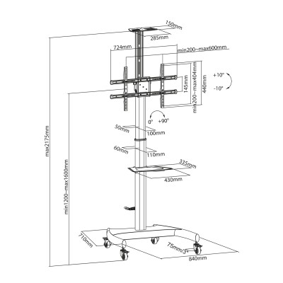 Soporte de Suelo Inclinable/ Giratorio con Ruedas y Manivela