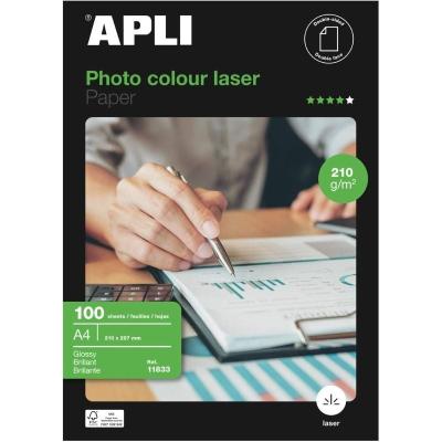 Papel Láser Glossy Apli 11833/ DIN A4/ 210g/ 100 Hojas/