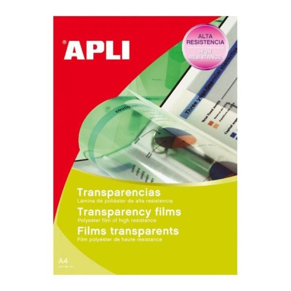 Transparencias sin banda Apli 01268/ DIN A4/ 100 Micras/ 20 Hojas