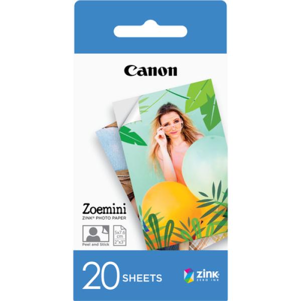 Papel Fotográfico Adhesivo Canon 3214C002/ 5 x 7.6cm/ 20 Hojas/ Compatible con Zoe Mini Q2510A