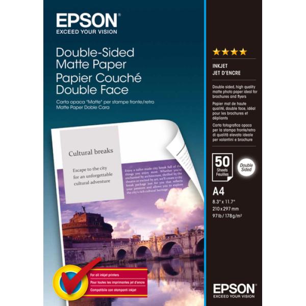 Papel Fotográfico Epson Double-Sided Matte C13S041569/ DIN A4/ 178g/ 50 Hojas/ Mate