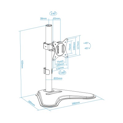 Soporte de Mesa Orientable/ Inclinable Tooq DB1701TN-B para TV