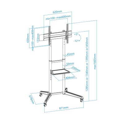 Soporte de Suelo Inclinable con Ruedas TooQ FS1170M-B para TV