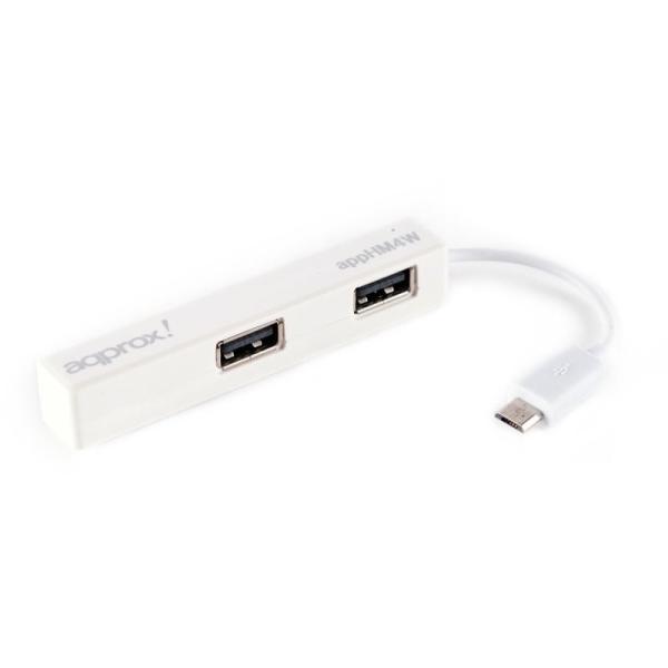 HUB APPROX APPHM4W 4 PUERTOS + MICROUSB ALIMENTADO POR USB  PARA TABLETS / SMARTPHONES MÓVILES CON ANDROID 4.0 BLANCO