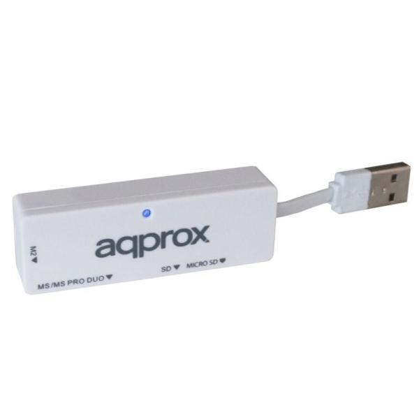 LECTOR DE TARJETAS EXTERNO APPROX APPCR01W BLANCO - SOPORTA MICRO SD/ SD/ MS/MS-PRO/ MS DUO/ M2 - COMPATIBLE WINDOWS 7 / 8 / 10 