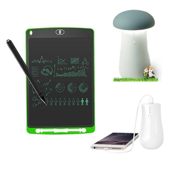 BUNDLE LEOTEC SUMMER KIDS PACK BNPIZ8501G - PIZARRA DIGITAL SKETCHBOARD EIGHT 8.5'/21.59CM VERDE + LÁMPARA SETA LED / POWERBANK 