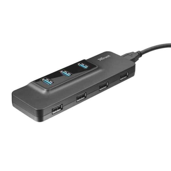 HUB CONCENTRADOR USB TRUST OILA - 4XUSB 2.0+3XUSB 3.1 - DISEÑO PLANO Y COMPACTO - INCLUYE ALIMENTADOR