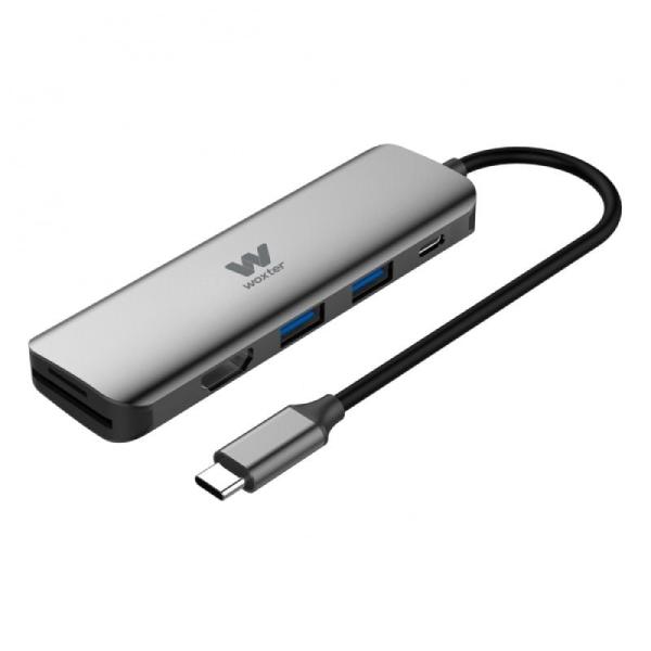 Hub USB 3.0 Tipo-C Woxter PE26-165/ 2 Puertos USB/ 1 HDMI/ 1 Lector Tarjetas SD/ Gris