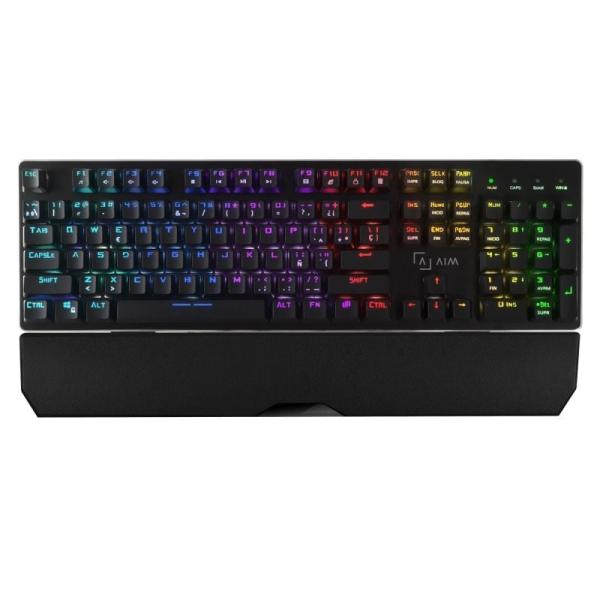 TECLADO MECÁNICO AIM AIMKB - SWITCHES OUTEMU BLUE - ILUMINACIÓN FULL RGB - REPOSAMUÑECAS - SOFTWARE DE CONTROL