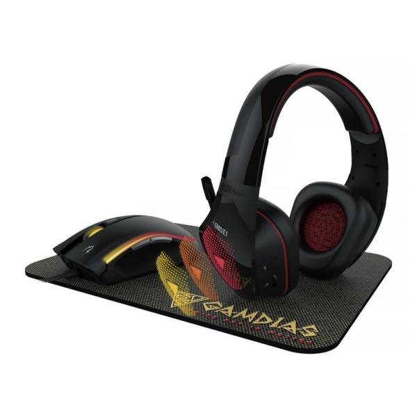 KIT GAMING GAMDIAS ARTEMIS - RATÓN ÓPTICO ZEUS E2 32000DPI - AURICULAR CON MICRÓFONO EROS E1 7 COLORES - ALFOMBRILLA NYX E1