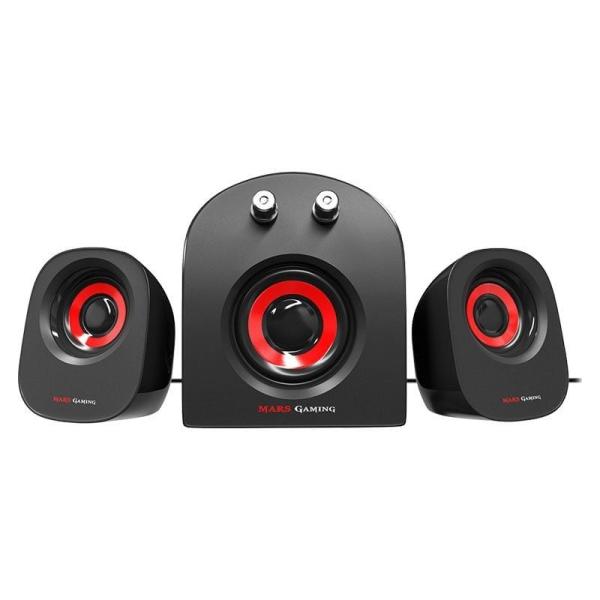 ALTAVOCES 2.1 MARS GAMING MS2 - 20W RMS - 5 DRIVERS DE SONIDO - SUBWOOFER - ALIMENTACIÓN USB - DISEÑO EN ROJO Y NEGRO