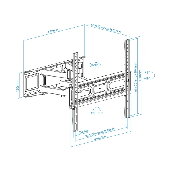 Soporte de Pared Giratorio/ Inclinable/ Nivelable TooQ LP7846TN-B para TV de 32-70'/ hasta 40kg