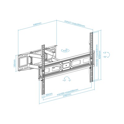 Soporte de Pared Giratorio/ Inclinable/ Nivelable TooQ