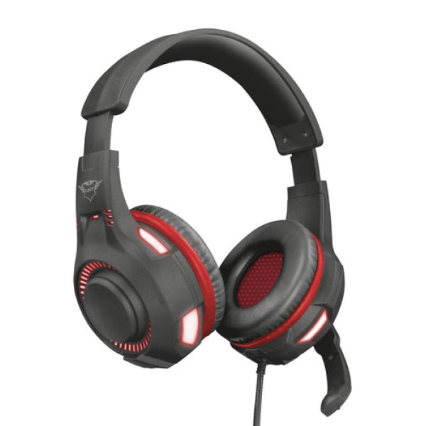 AURICULARES CON MICRÓFONO TRUST GAMING GXT 407 RAVU - DRIVERS 40MM - ILUMINACIÓN ROJA - CABLE 2M / ADAPTADOR 20CM PARA PC - JACK